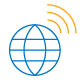Orange and blue icon of a globe emitting a signal
