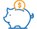 Blue and orange icon of a piggybank