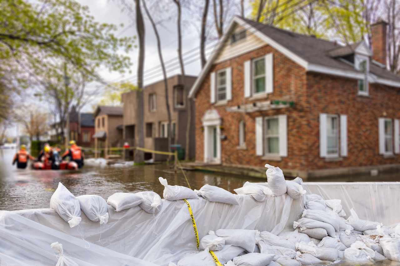 Neighborhood with flood damage